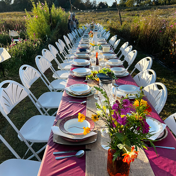 A view of the dining table at our 2022 Harvest Dinner