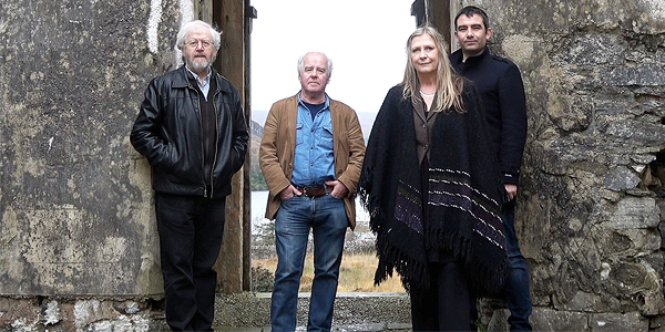 Altan members include Dáithí Sproule (left) and Mairéad Ni Mhaonaigh (second from right)